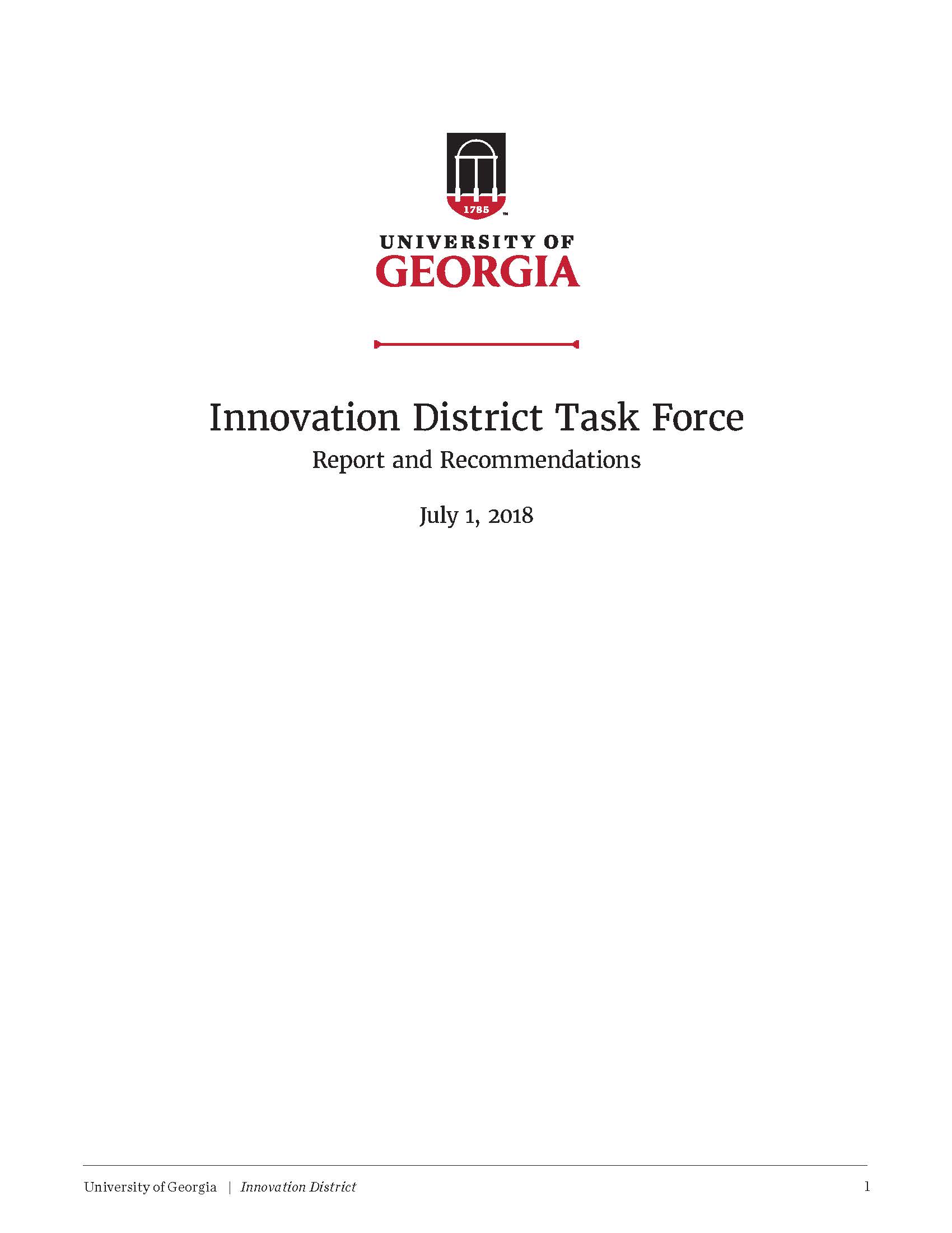 Innovation District Task Force cover page