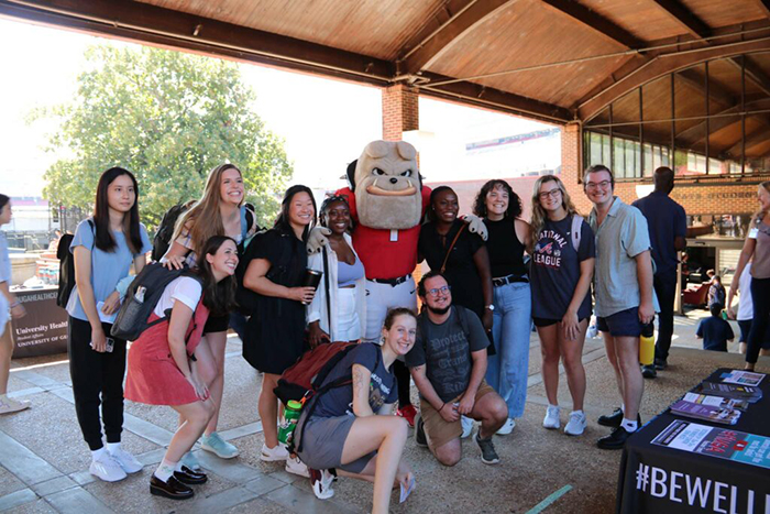 Hairy Dawg with group of students
