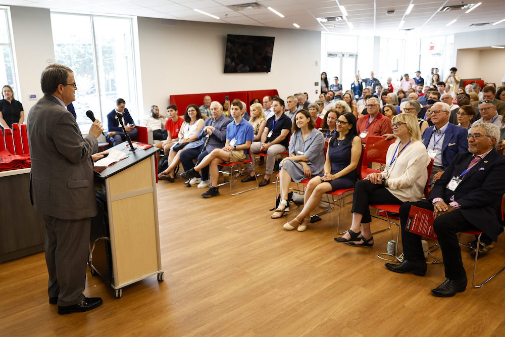 President Jere Morehead speaks during the program at the opening of the Orkin Hillel Center at UGA.